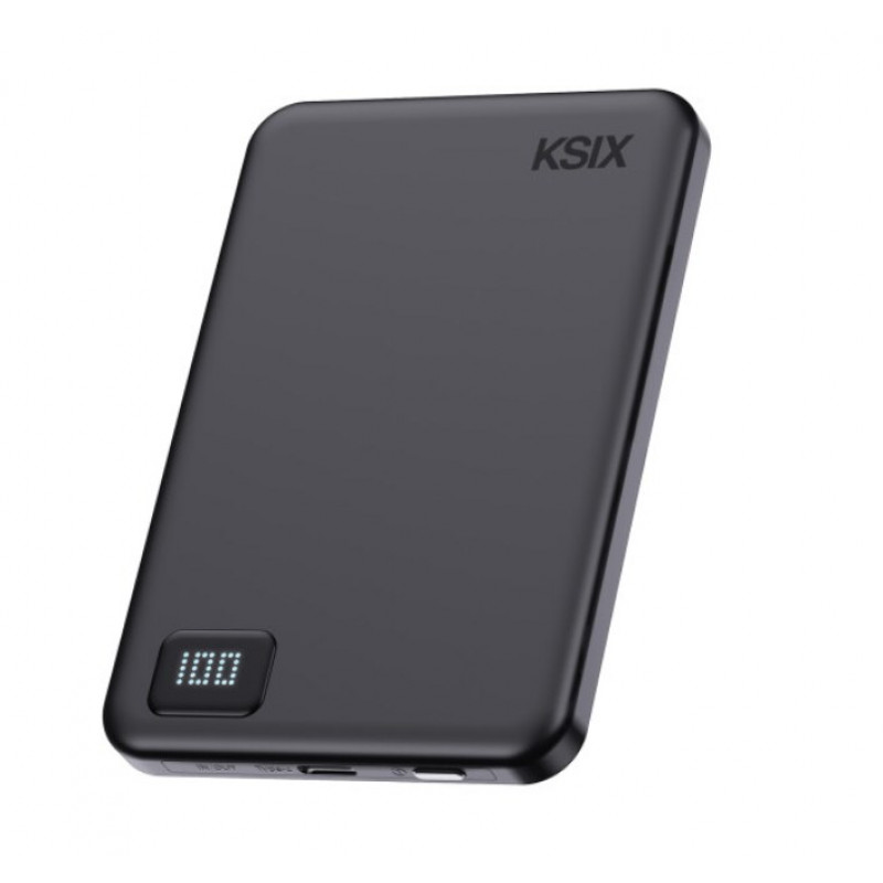Ksix Powerbank Magslim 5000 mAh magnetyczny USB-C PD 20W wyświetlacz cyfrowy czarny
