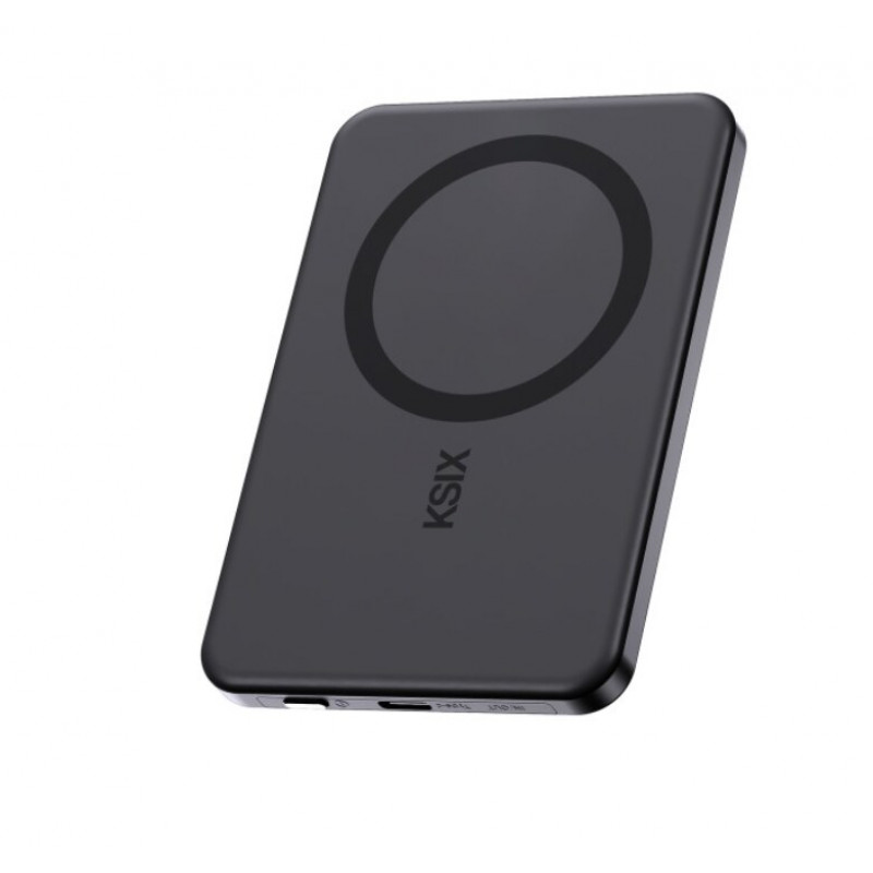 Ksix Powerbank Magslim 5000 mAh magnetyczny USB-C PD 20W wyświetlacz cyfrowy czarny