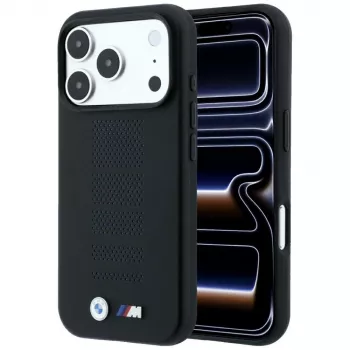 Etui BMW M Blue Perfo Metal Logo MagSafe do iPhone 18 Pro / 17 Pro, czarne