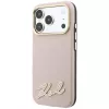 Etui Karl Lagerfeld ze ziarnistej skóry z żywicznym logo podpisem, MagSafe, do iPhone 18 Pro / 17 Pro, różowe