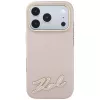Etui Karl Lagerfeld ze ziarnistej skóry z żywicznym logo podpisem, MagSafe, do iPhone 18 Pro / 17 Pro, różowe