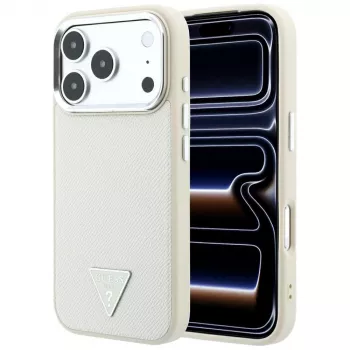 Etui Guess Grained Triangle Logo MagSafe do iPhone 18 Pro / 17 Pro, beżowe
