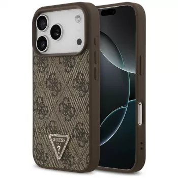 Etui Guess Leather 4G Triangle Strass MagSafe do iPhone 18 Pro / 17 Pro, brązowe