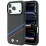 Etui MagSafe BMW M Quadrille z nadrukiem kevlarowym, trójkolorowymi liniami i metalowym logo dla iPhone 18 Pro / 17 Pro, antracytowe