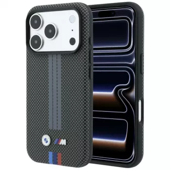 Etui BMW M Quadrille Kevlar Tricolor Print Lines MagSafe do iPhone 18 Pro / 17 Pro, antracytowe