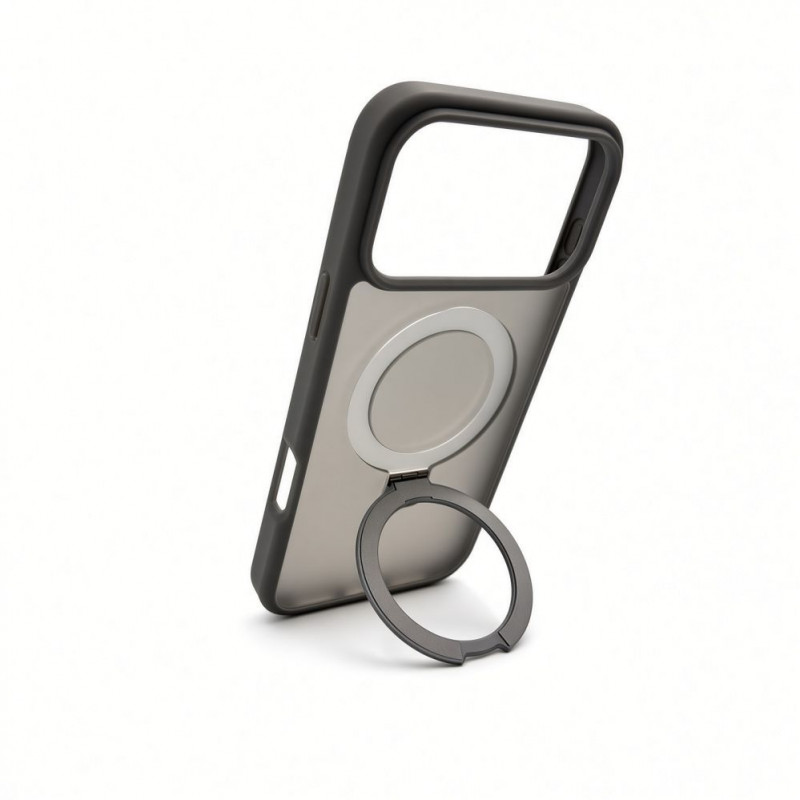 Evelatus Shield Case z MagSafe i podstawką do Apple iPhone 18 Pro Max, matowy pierścień, szary dymny