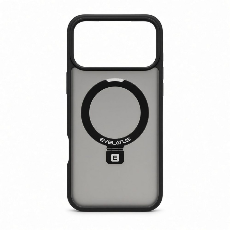 Evelatus Shield etui z MagSafe i podstawką do Apple iPhone 18 Pro, matowy pierścień, czarny