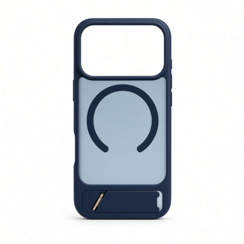 Evelatus etui MagSafe z podstawką pokryte gumą do Apple iPhone 18 Pro, granatowy