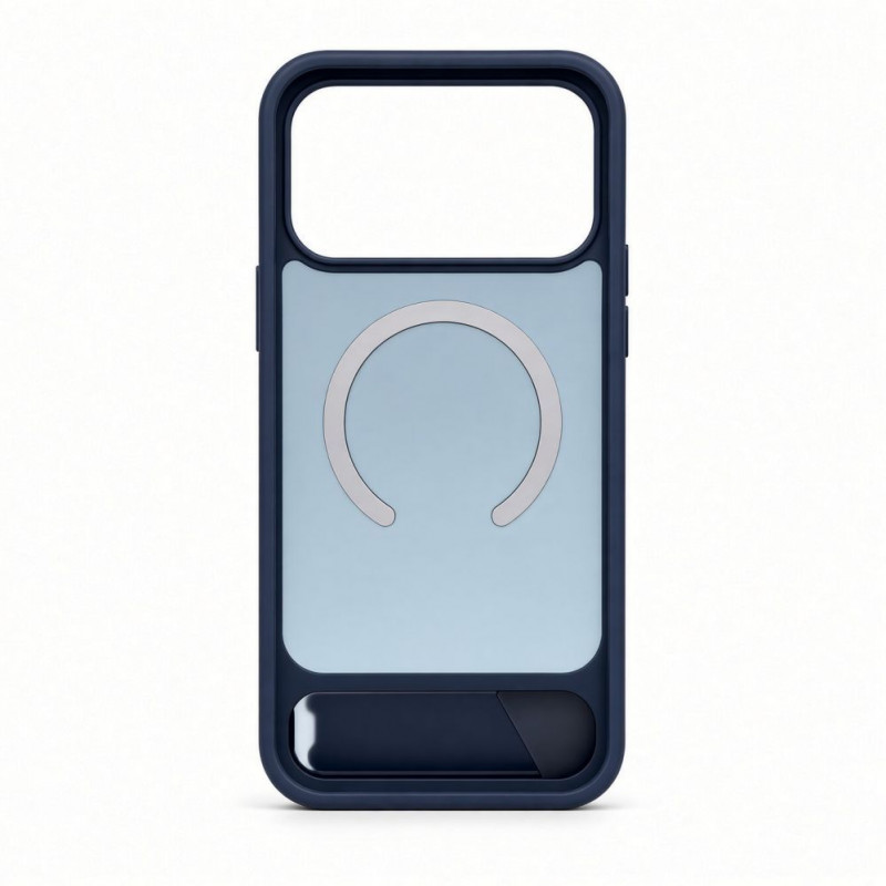 Evelatus etui MagSafe z podstawką pokryte gumą do Apple iPhone 18 Pro, granatowy