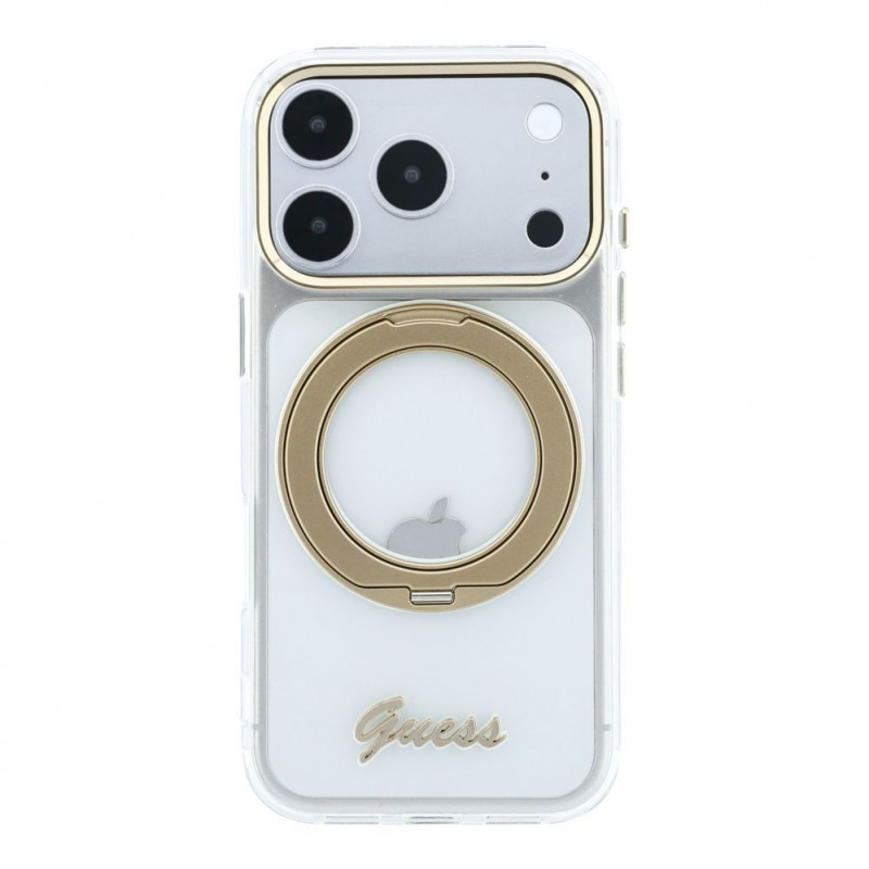Guess HC MagSafe IML Ring Stand 360 Script Metal Logo etui na Apple iPhone 18 Pro, przezroczyste