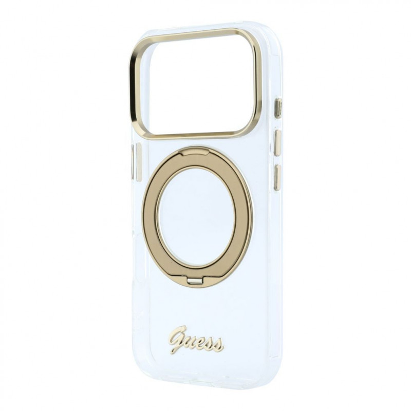 Guess HC MagSafe IML Ring Stand 360 Script Metal Logo etui na Apple iPhone 18 Pro, przezroczyste