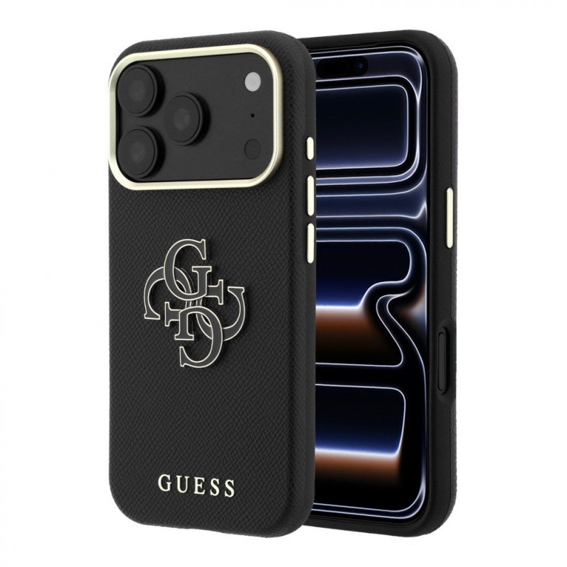 Etui Guess SW Grained PU & Big Resin Logo dla Apple iPhone 18 Pro, czarne