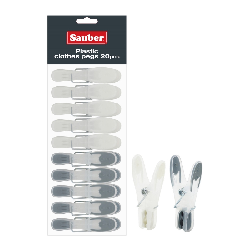 Klamerki do prania Sauber z tworzywa sztucznego, szare, 20 szt.