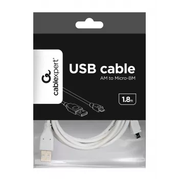 Kabel USB 2.0 A do Micro-USB B Gembird CCP-mUSB2-AMBM-6-W, 1,8 m, biały