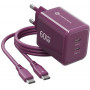 Ładowarka sieciowa Forcell F-Energy GaN III VT-60 60W PD QC 4.0+ 2x USB-C burgund + kabel USB-C