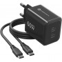 Forcell F-Energy GaN III VT-60 60W PD QC 4.0+ 2x USB-C czarna ładowarka sieciowa + kabel USB-C