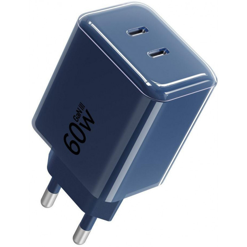 Ładowarka sieciowa Forcell F-Energy GaN III VT-60 60W PD QC 4.0+ 2x USB-C granatowa + kabel USB-C