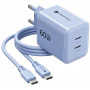 Forcell F-Energy GaN III VT-60 60W PD QC 4.0+ 2x USB-C ładowarka sieciowa niebieska + kabel USB-C
