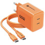 Forcell F-Energy GaN III VT-60 60W PD QC 4.0+ 2x USB-C ładowarka sieciowa pomarańczowa + kabel USB-C