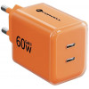 Forcell F-Energy GaN III VT-60 60W PD QC 4.0+ 2x USB-C ładowarka sieciowa pomarańczowa + kabel USB-C