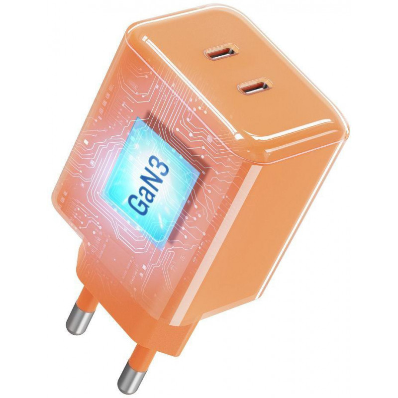 Forcell F-Energy GaN III VT-60 60W PD QC 4.0+ 2x USB-C ładowarka sieciowa pomarańczowa + kabel USB-C