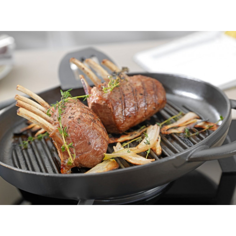 STAUB okrągła żeliwna patelnia grillowa z dwoma uchwytami 40509-522-0 - grafitowy 26 cm
