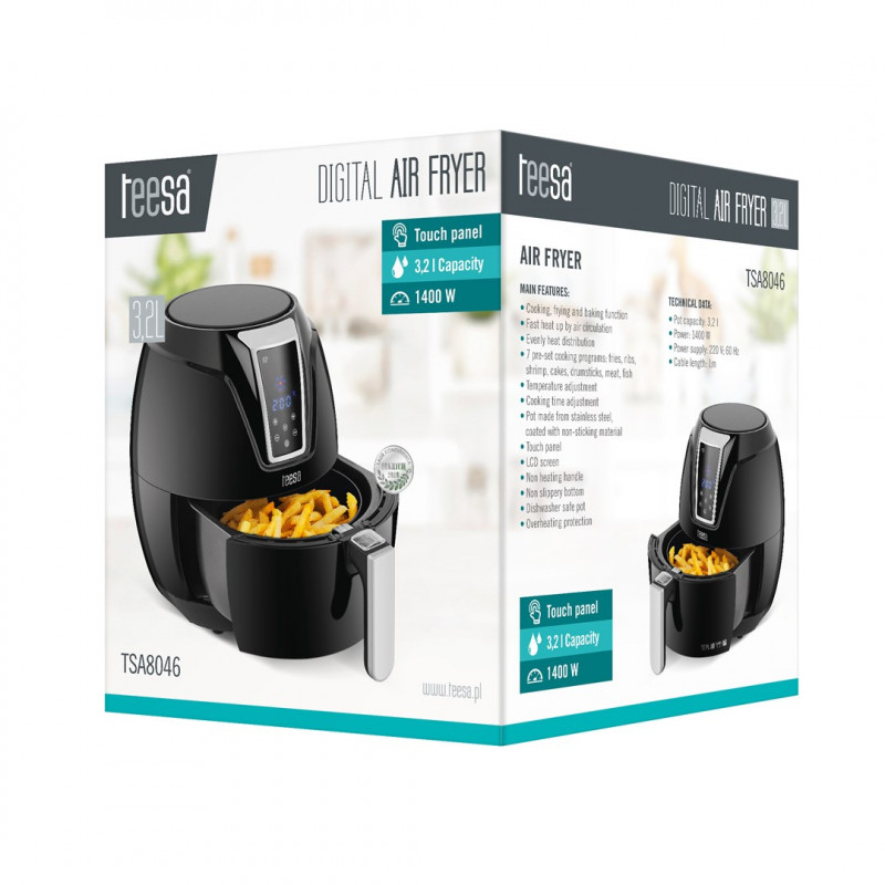 Teesa TSA8046 Frytkownica beztłuszczowa, 3,2 l, 1400 W, czarna