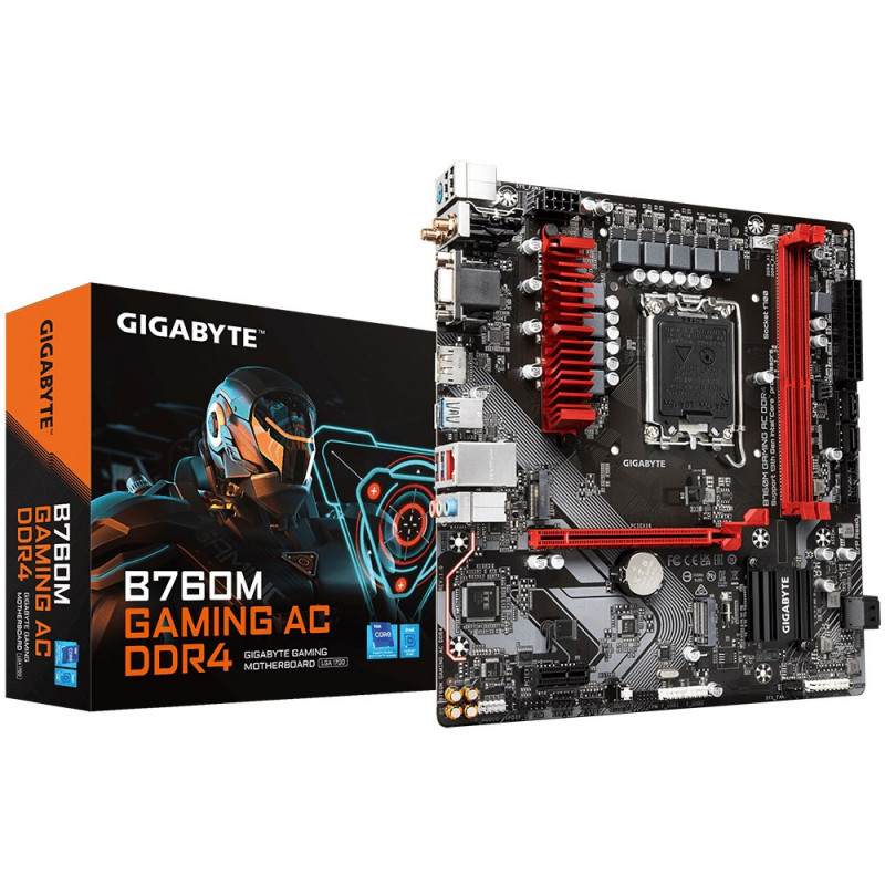 Płyta główna GIGABYTE B760M GAMING AC DDR4, Intel Core 14. generacji, sekcja VRM 6+2+1, DDR4 do 5333 MHz (OC), 2x M.2 PCIe 4.0, Wi-Fi 802.11ac, 2.5GbE LAN