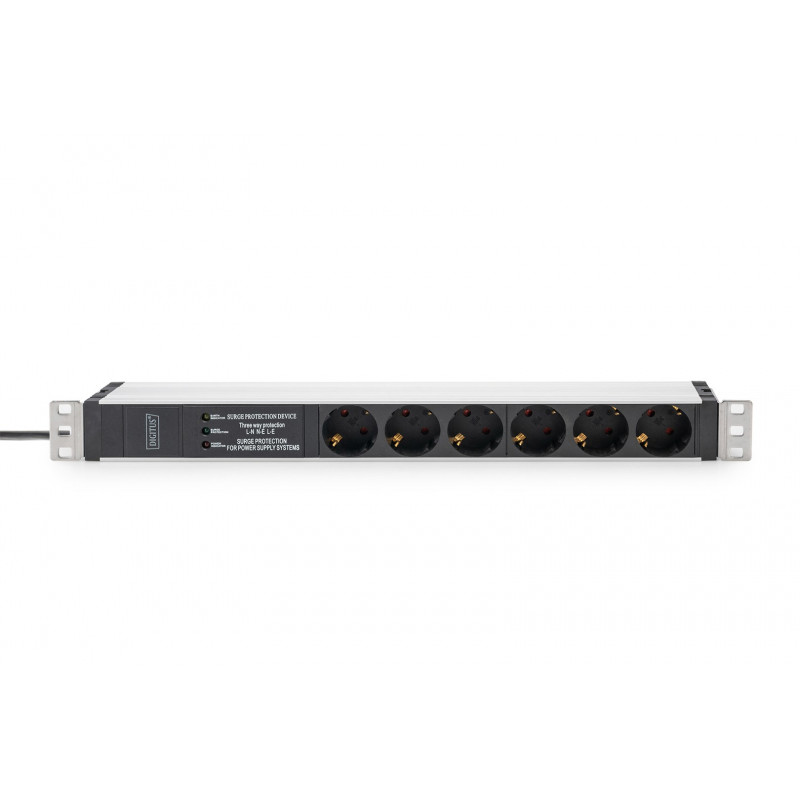 Digitus DN-95432 listwa zasilająca PDU 19 inch, 6x Schuko, kabel 2 m, wtyk Schuko, 16 A, ochrona przeciwprzepięciowa i filtr