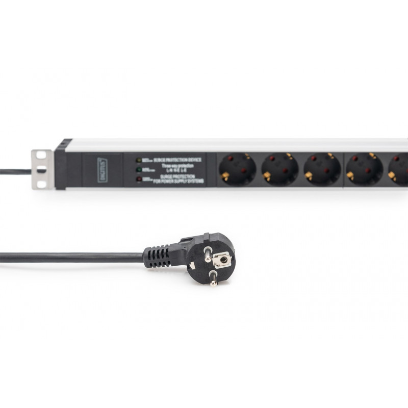 Digitus DN-95432 listwa zasilająca PDU 19 inch, 6x Schuko, kabel 2 m, wtyk Schuko, 16 A, ochrona przeciwprzepięciowa i filtr