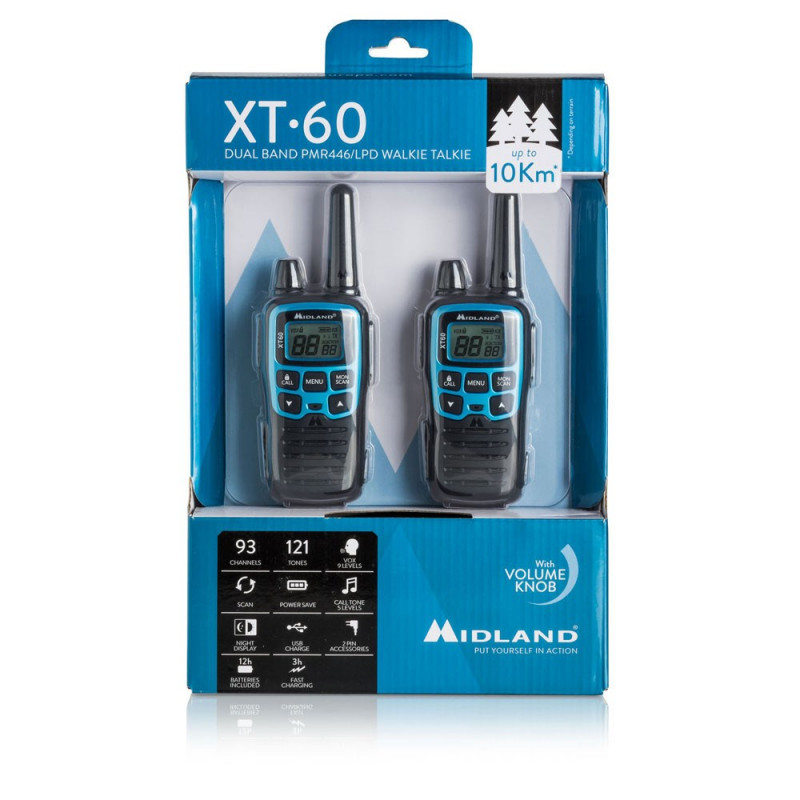 Midland XT60 radiotelefon 24 kanały 446.00625 - 446.0937 MHz czarny, niebieski