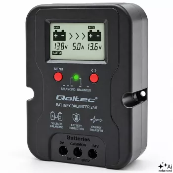 Balanser napięcia Qoltec 24V do 2 x 12V akumulatorów | 5A | AGM GEL LiFePO4 | LCD