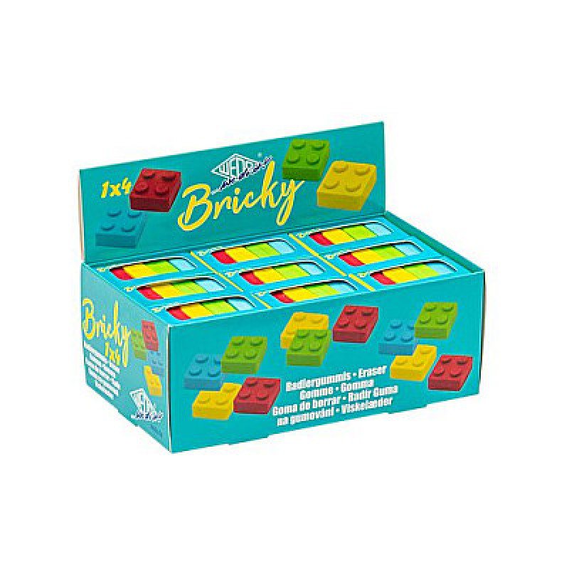 WEDO Bricky gumki w kształcie klocków, 4 kolory, z pudełkiem do sortowania, 18 szt.
