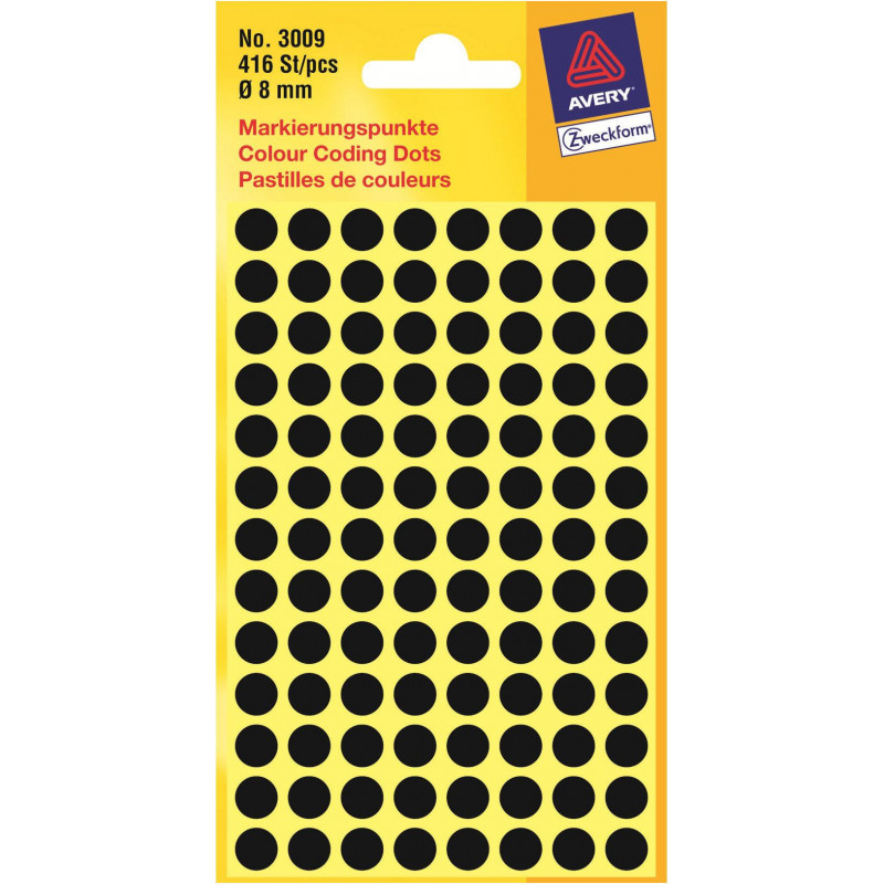 Avery Zweckform kropki do oznaczania 3009, czarne, Ø 8 mm, 416 szt.