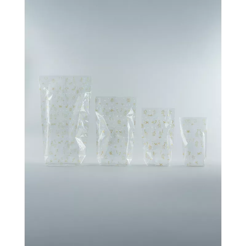 torebka celofanowa folia 9,5 x 16,0 cm przezroczysta ze złotym nadrukiem