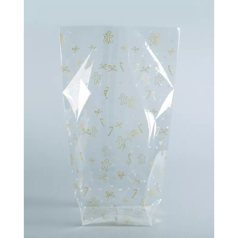 torebka celofanowa folia 9,5 x 16,0 cm przezroczysta ze złotym nadrukiem
