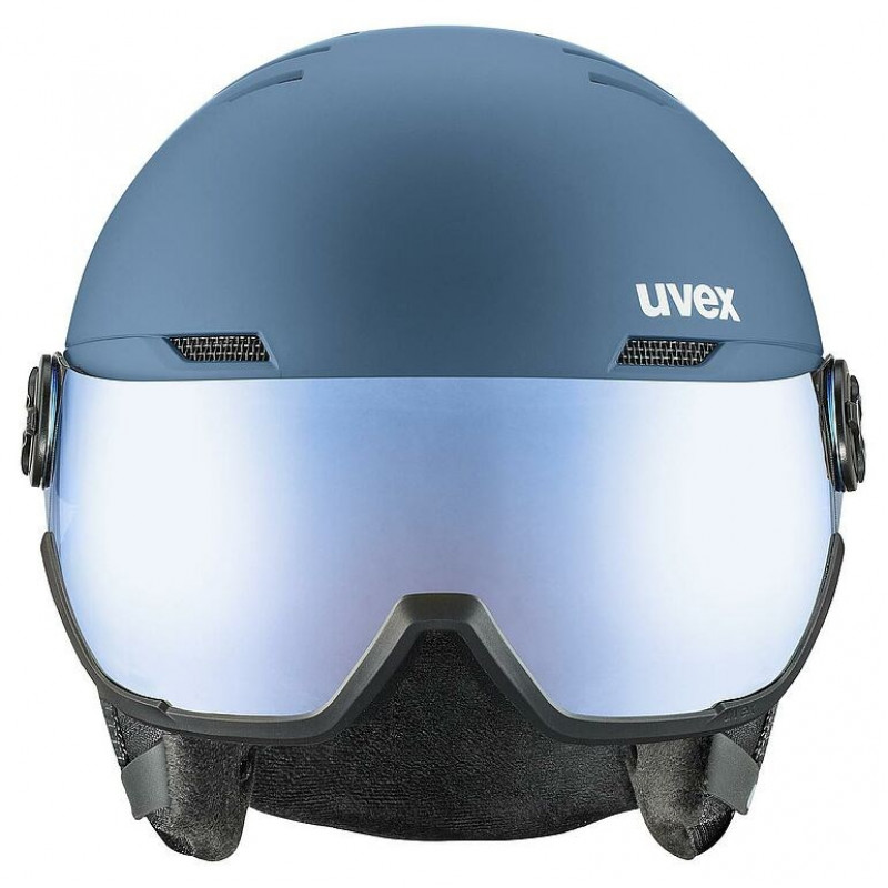 Kask narciarski UVEX Wanted Visor, kamienny/niebieski, 58-61