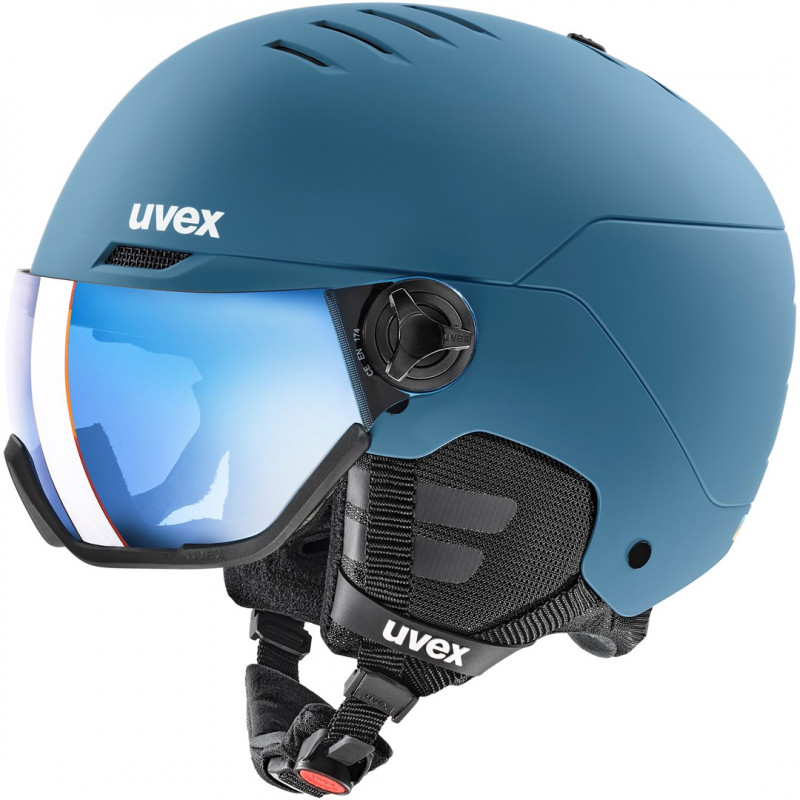 Kask narciarski UVEX Wanted Visor, kamienny/niebieski, 58-61