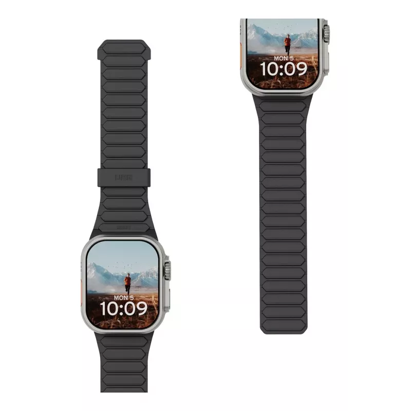 Urban Armor Gear UAG Pathfinder - silikonowy dwustronny magnetyczny pasek do Apple Watch series 4-6 & SE 1-3, 44mm / series 7-9, 45mm / series 10-11, 46mm / Ultra 1-3, 49mm (popiół/lawa)