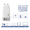 Ładowarka sieciowa Akyga AK-CH-20 100W USB-C USB-A PD GaN 5-20V / 1.5-5A biała