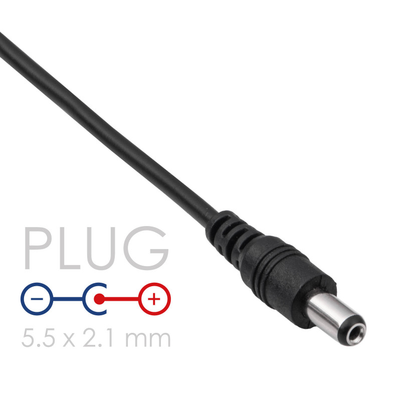 Kabel zasilający Akyga AK-DC-01 USB-A wtyk – DC 5,5 x 2,1 mm wtyk, 0,8 m, czarny