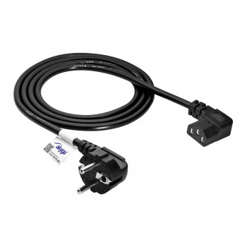Kabel zasilający Akyga AK-PC-02C CEE 7/7 – IEC C13 kątowy 90°, miedź 3x0,75 mm², 1,5 m, czarny