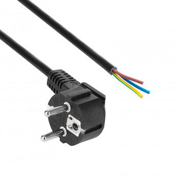 Akyga AK-OT-01S kabel zasilający CEE 7/7 z otwartym końcem, 3x 1,5 mm² miedź, 1,5 m, czarny