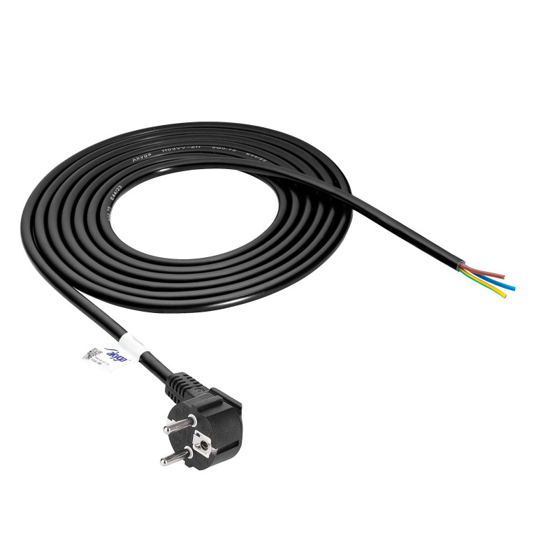 Akyga AK-OT-01S kabel zasilający CEE 7/7 z otwartym końcem, 3x 1,5 mm² miedź, 1,5 m, czarny