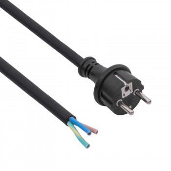 Akyga AK-OT-02S kabel zasilający gumowy CEE 7/7 z otwartym końcem, H05RR-F 3x 1,5 mm², 1,8 m, czarny