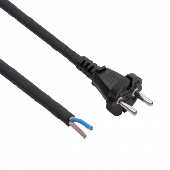 Akyga AK-OT-05S Przewód zasilający gumowy CEE 7/17 z otwartym końcem, H05RR-F 2x 1,5 mm², 3 m, czarny