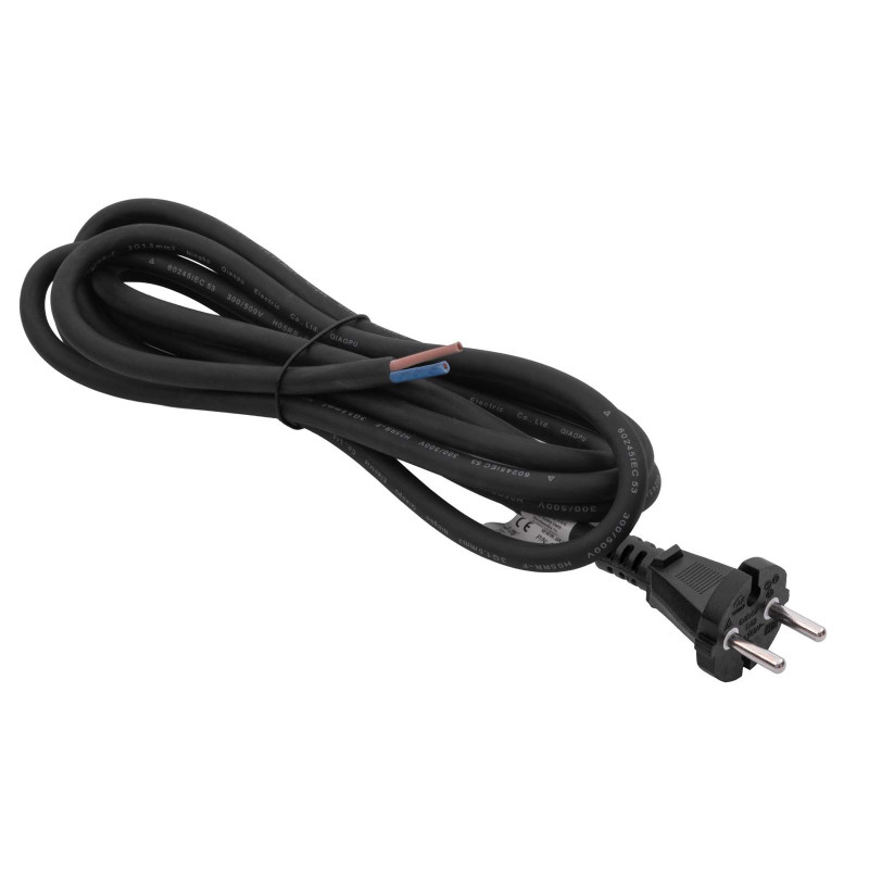Akyga AK-OT-05S Przewód zasilający gumowy CEE 7/17 z otwartym końcem, H05RR-F 2x 1,5 mm², 3 m, czarny