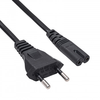 Kabel zasilający Akyga AK-RD-04A CEE 7/16 (Europlug) – IEC C7 (ósemka), CCA 2 x 0,5 mm², 0,5 m, czarny