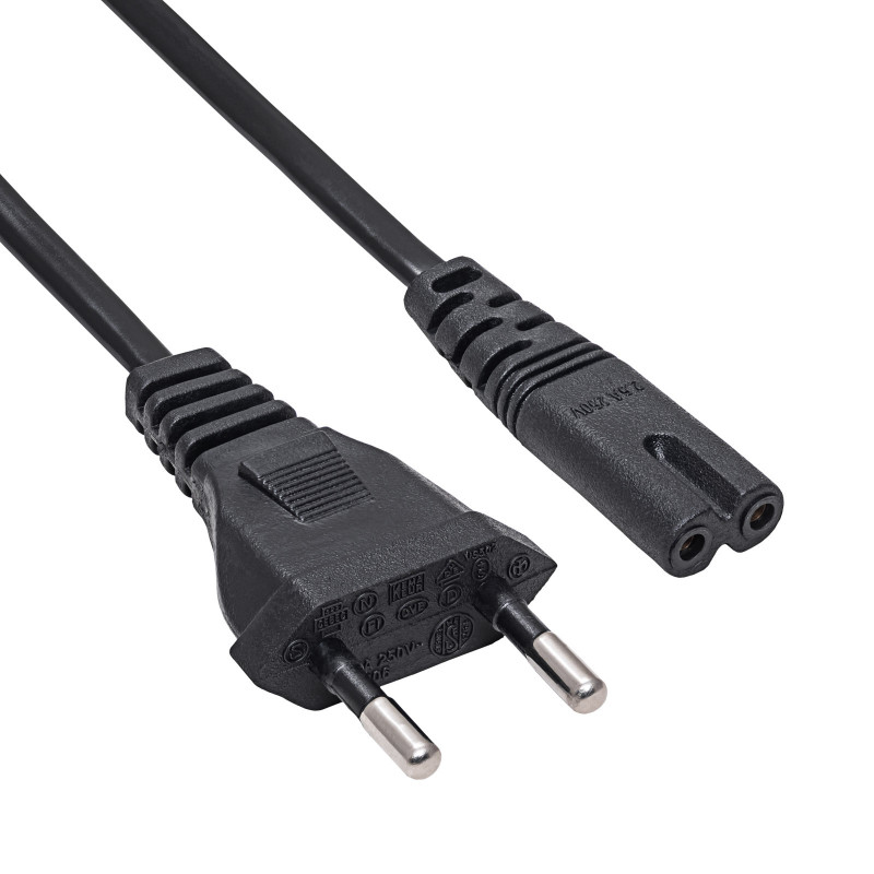 Kabel zasilający Akyga AK-RD-04A CEE 7/16 (Europlug) – IEC C7 (ósemka), CCA 2 x 0,5 mm², 0,5 m, czarny