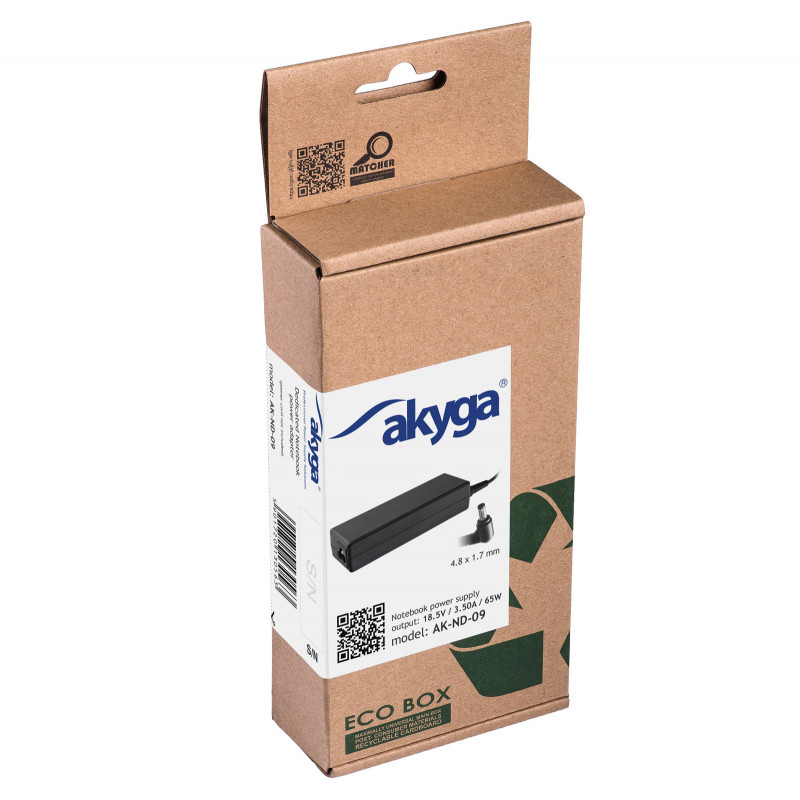 Akyga AK-ND-09 zasilacz do laptopa 18,5 V, 65 W, 4,8 x 1,7 mm, 1,2 m, do laptopów HP